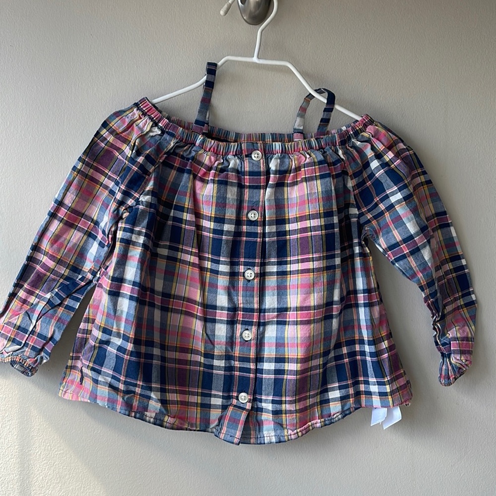 POLO RALPH LAUREN Button Down Cold Shoulder Striped Spring Blouse 2T